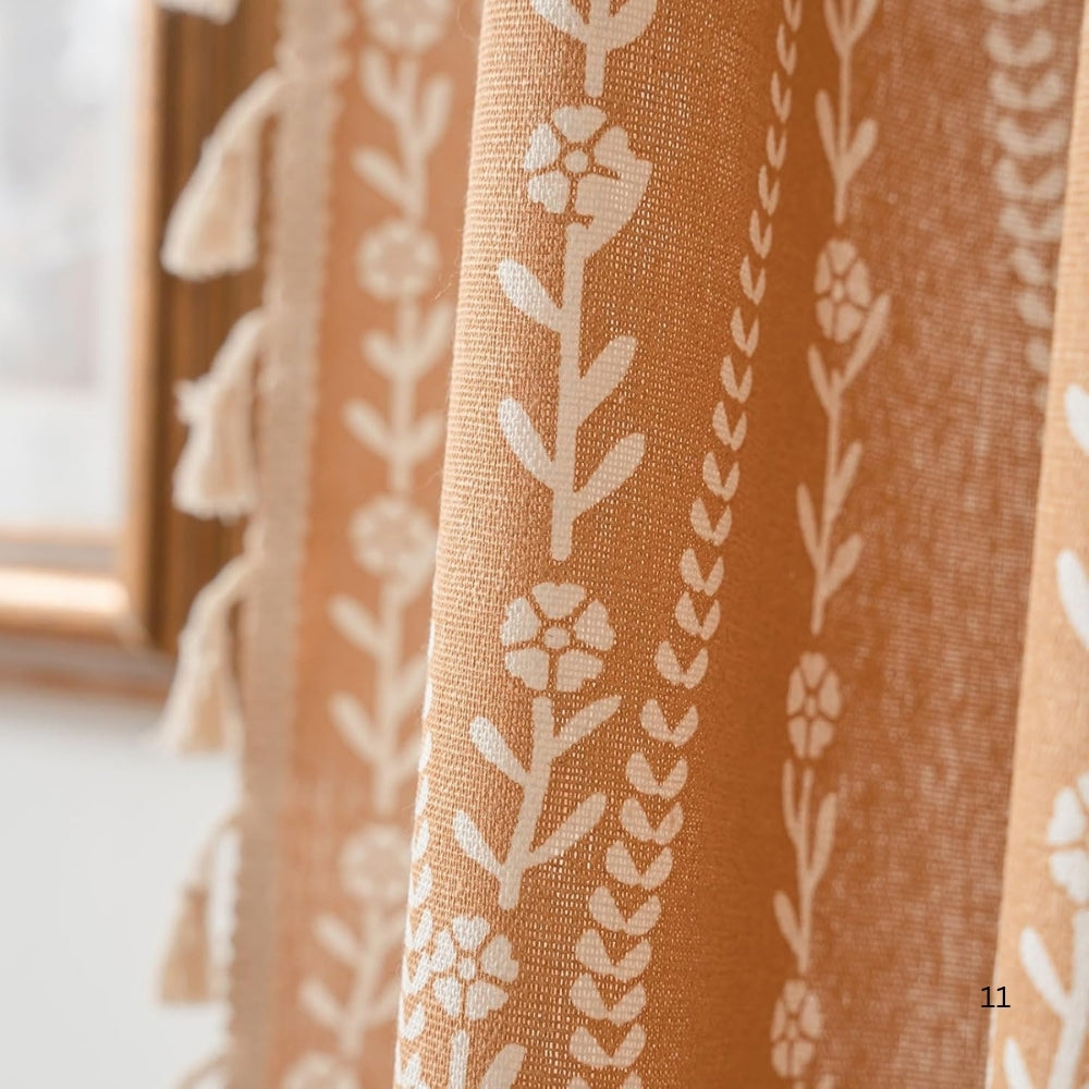 Rideau beige à pompons motif épis de blé