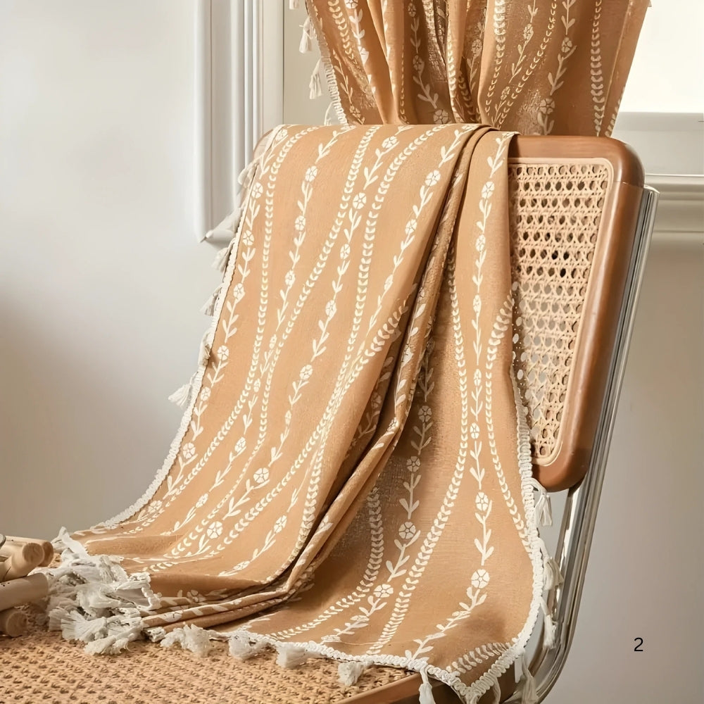 Rideau beige à pompons motif épis de blé