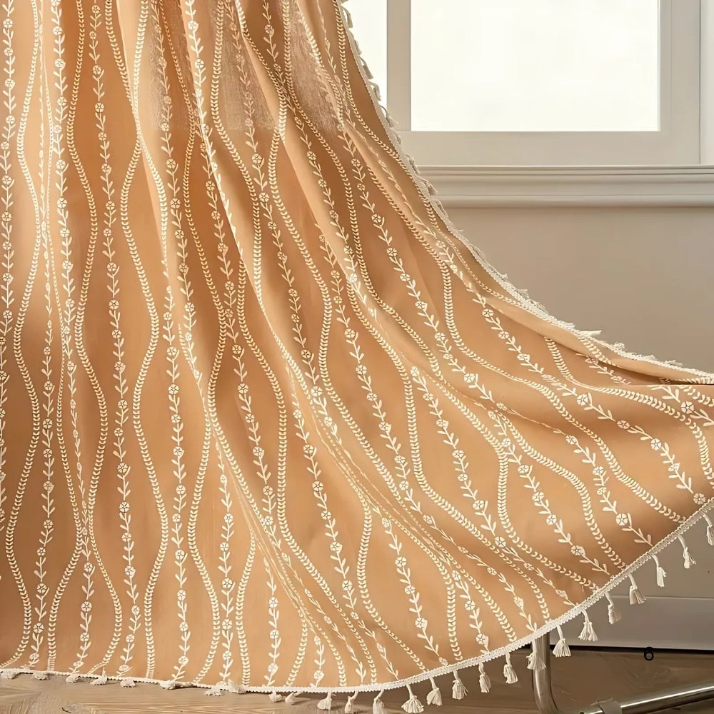 Rideau beige à pompons motif épis de blé