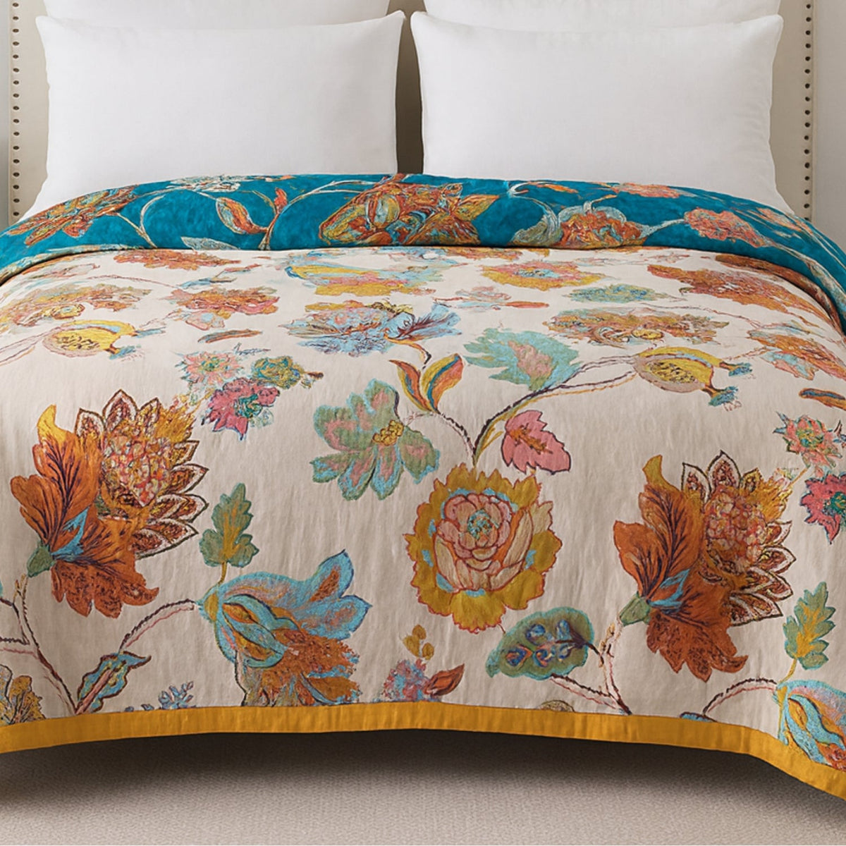 Plaid réversible en coton fleuri Wildbloom