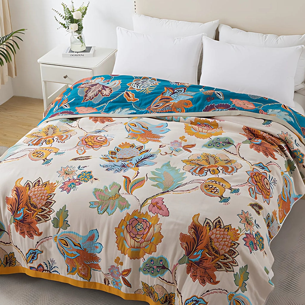 Plaid réversible en coton fleuri Wildbloom – 59"x79"