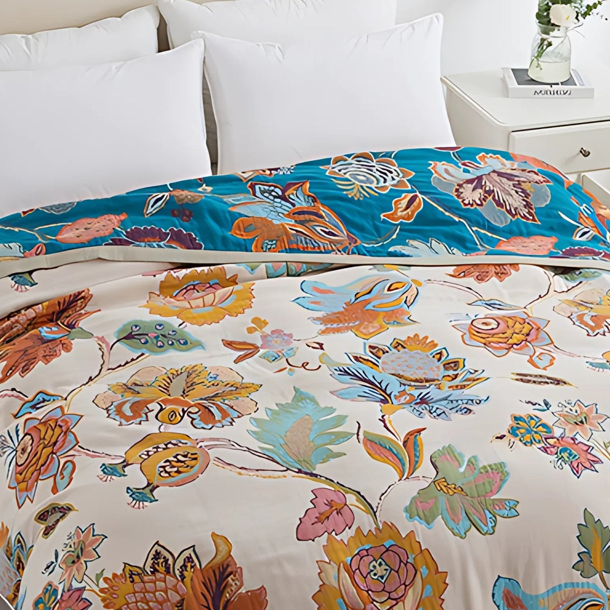 Plaid réversible en coton fleuri Wildbloom
