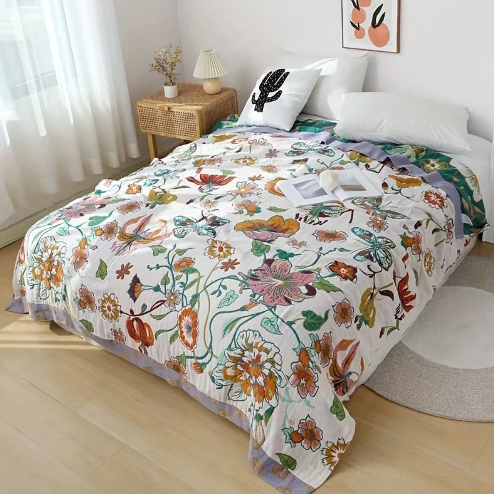 Plaid en coton botanique Wildflower Reverie – 59"x79"