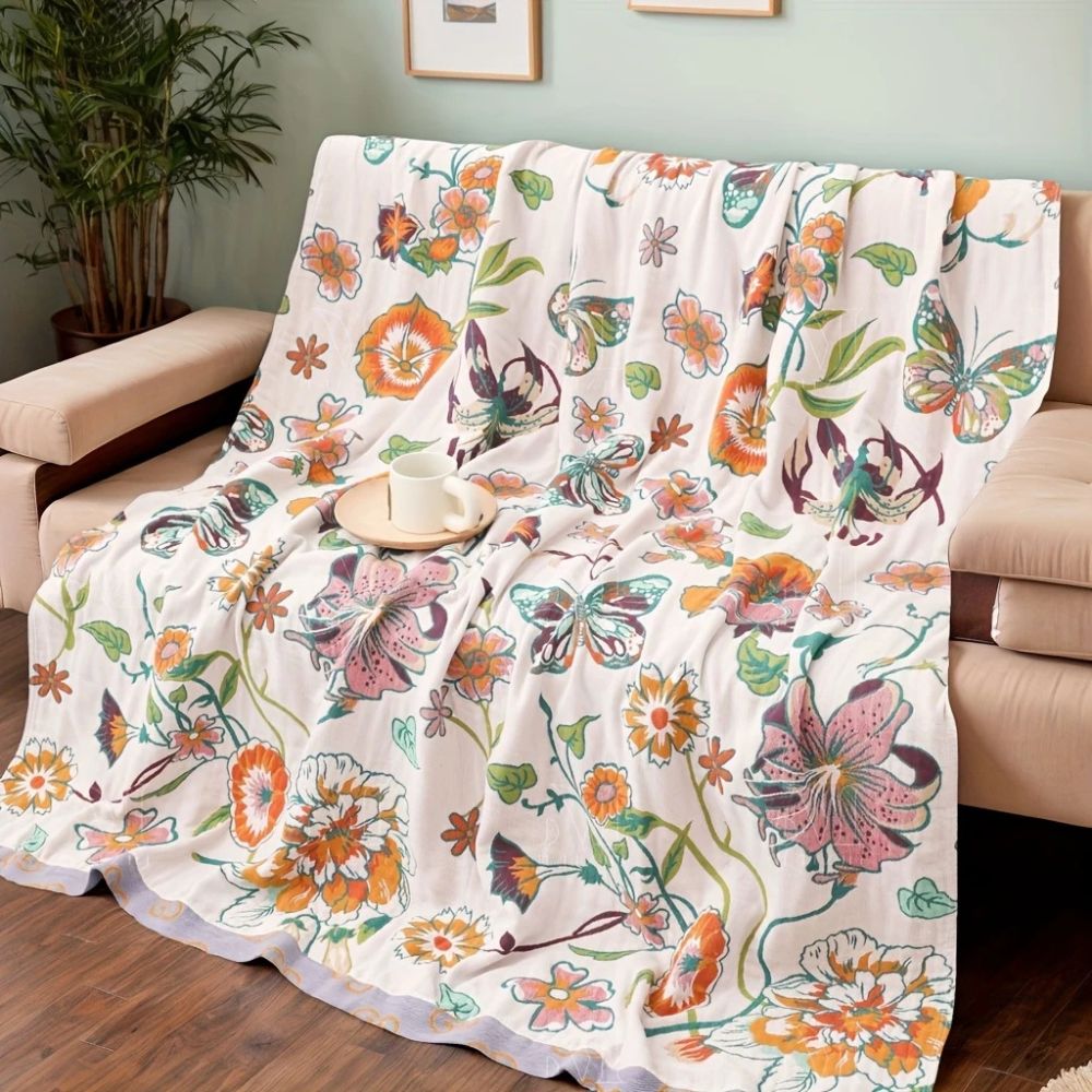 Plaid en coton botanique Wildflower Reverie