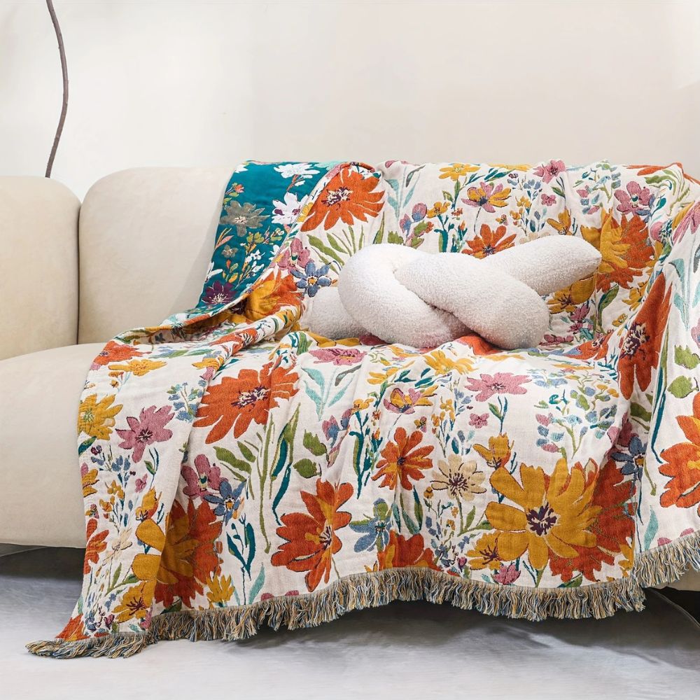 Plaid en coton jardin de fleurs sauvages