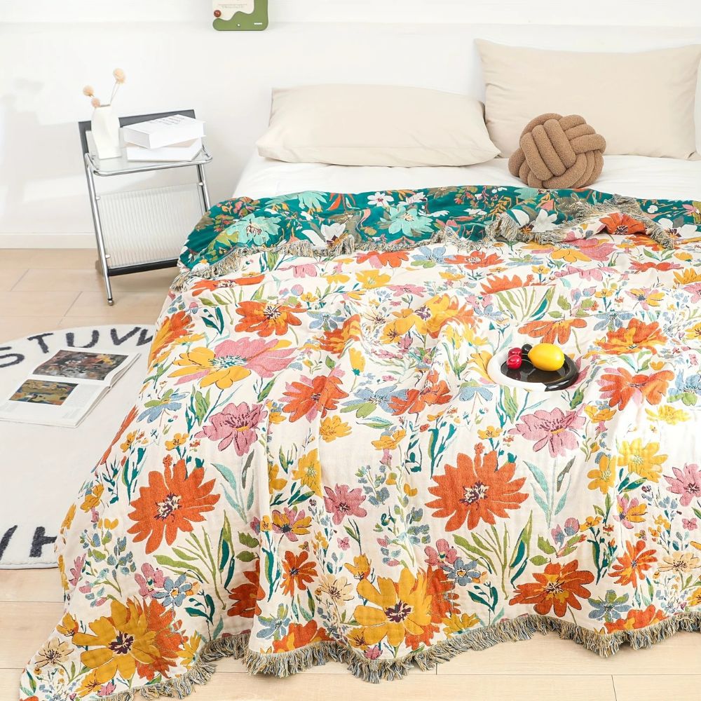 Plaid en coton jardin de fleurs sauvages