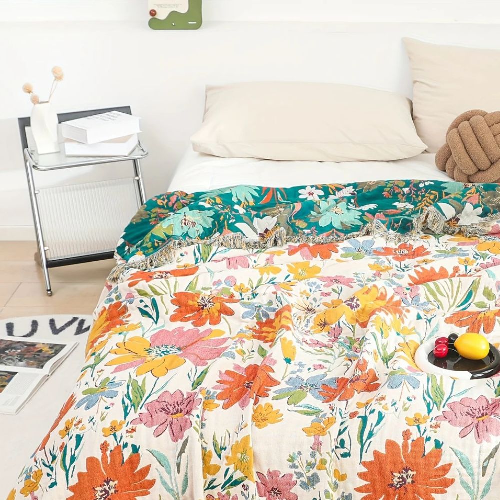 Plaid en coton jardin de fleurs sauvages