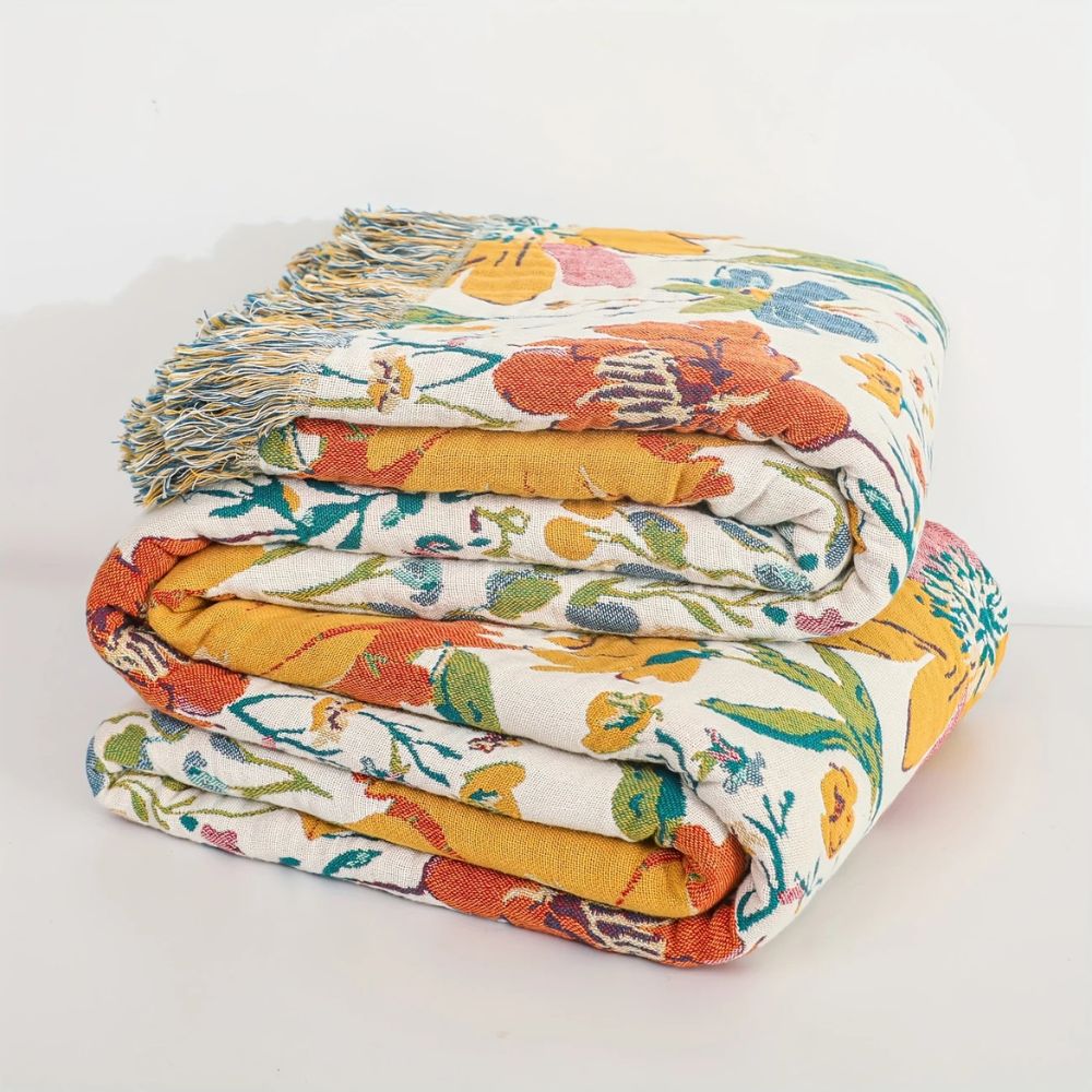 Plaid en coton jardin de fleurs sauvages