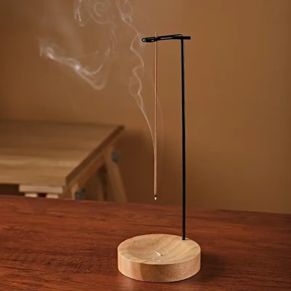 Brûle-encens en bois avec support métallique