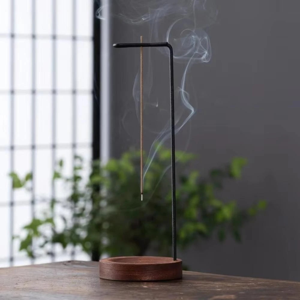 Brûle-encens en bois avec support métallique