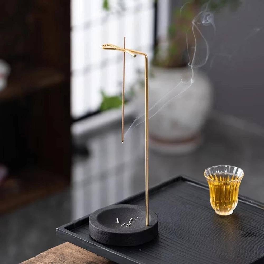 Brûle-encens en bois avec support métallique