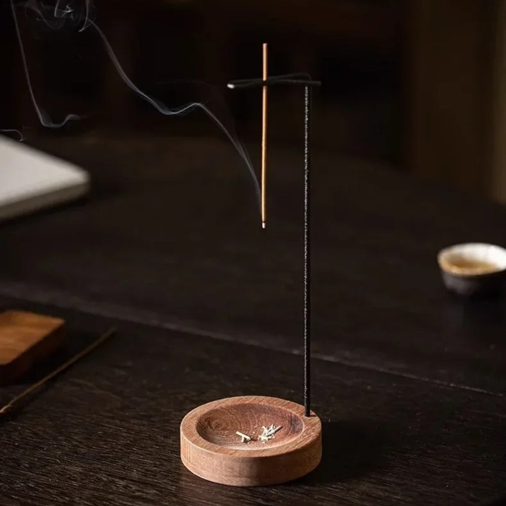 Brûle-encens en bois avec support métallique