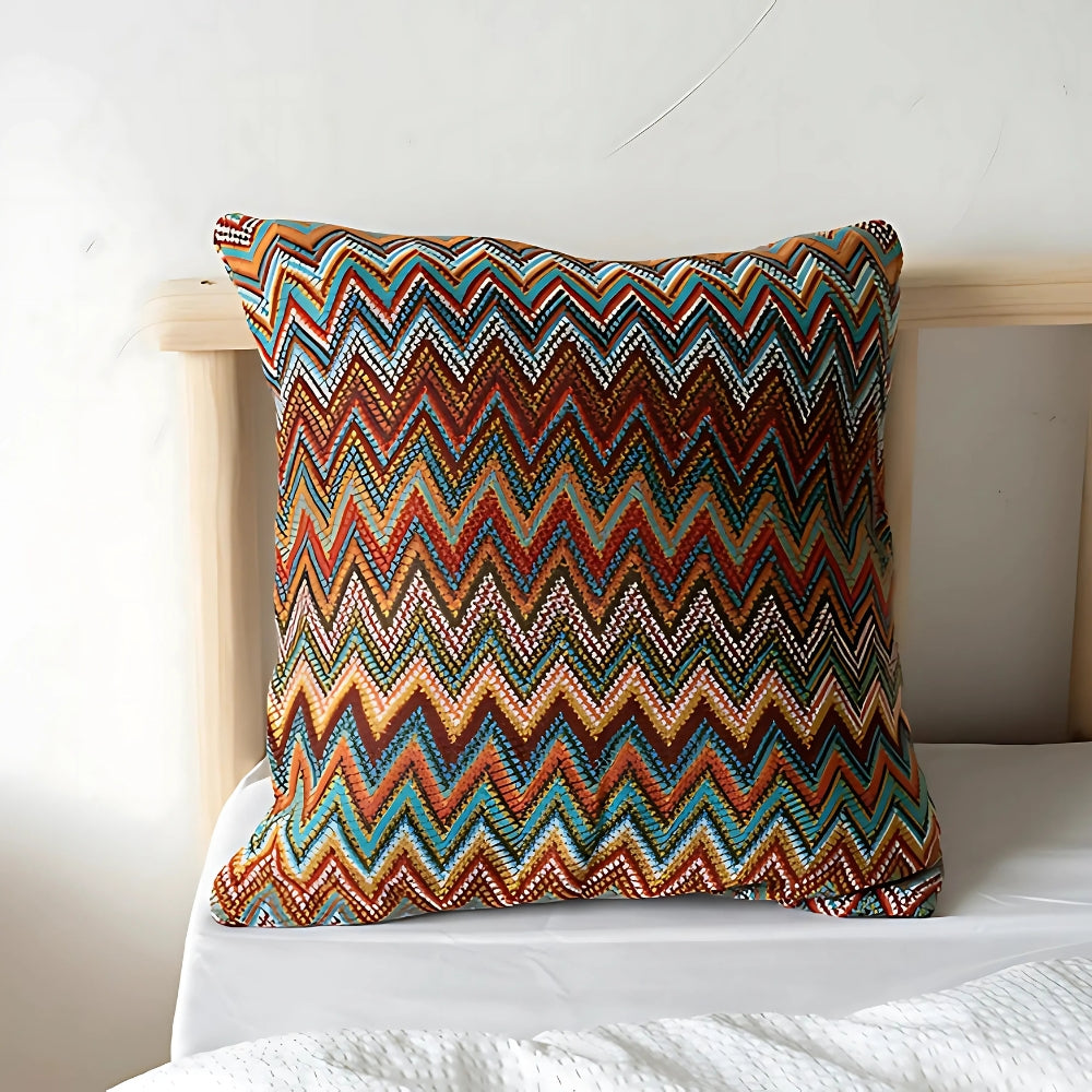 Housse de coussin boho tricotée zigzag