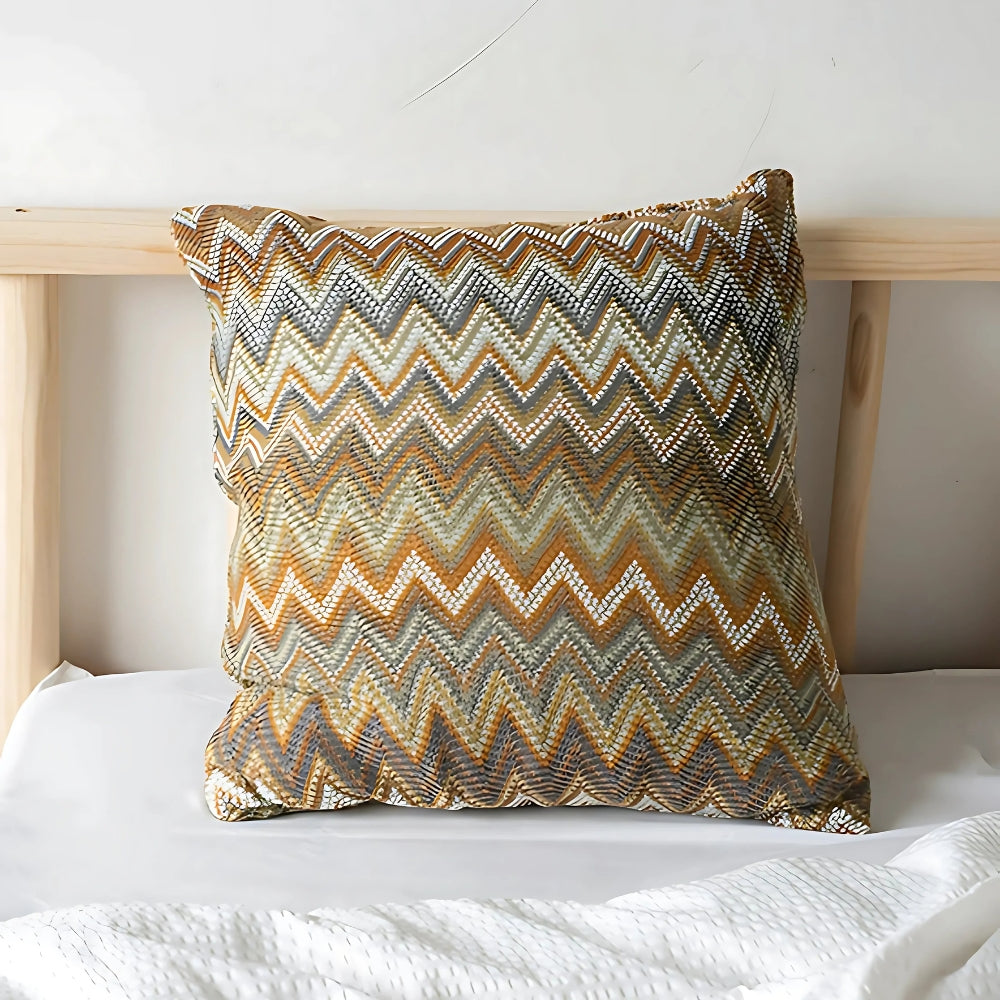 Housse de coussin boho tricotée zigzag