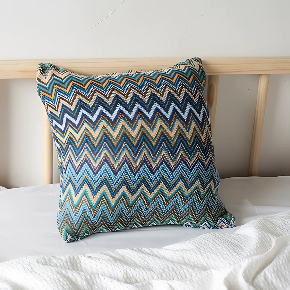 Housse de coussin boho tricotée zigzag