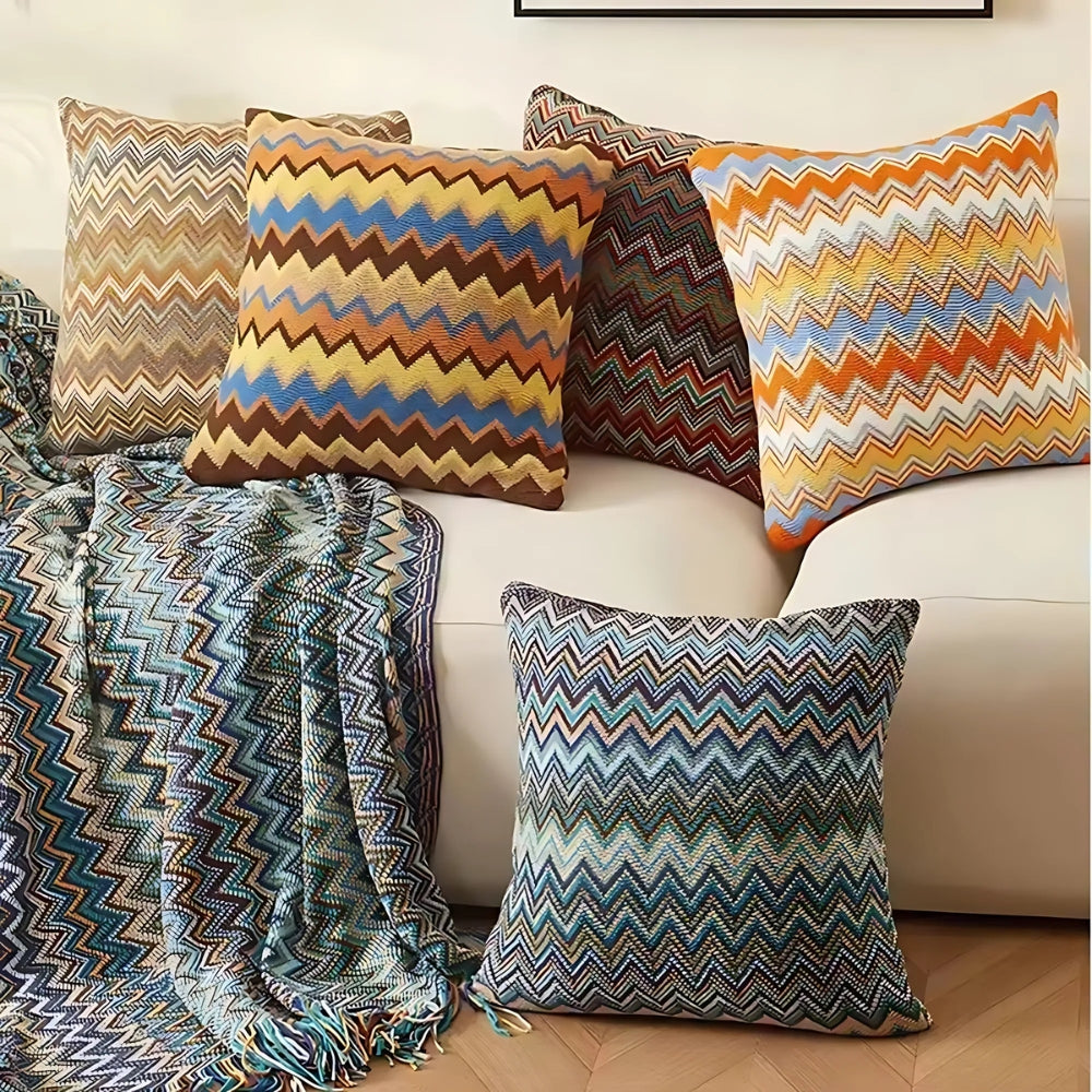 Housse de coussin boho tricotée zigzag