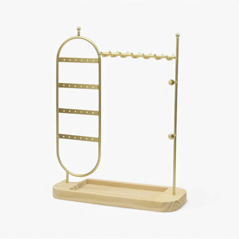 Porte-Bijoux En Métal Avec Base En Bois