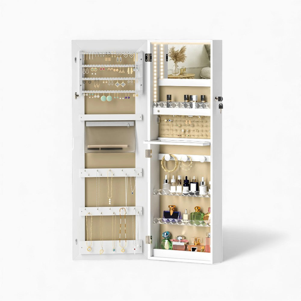 Armoire À Bijoux Murale Blanche Avec Miroir LED Contour