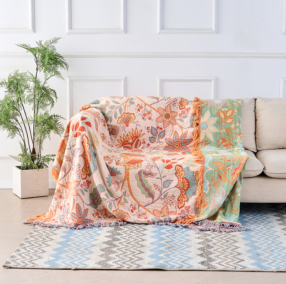 Plaid boho rustique à fleurs | 100 % coton – 59"x79"