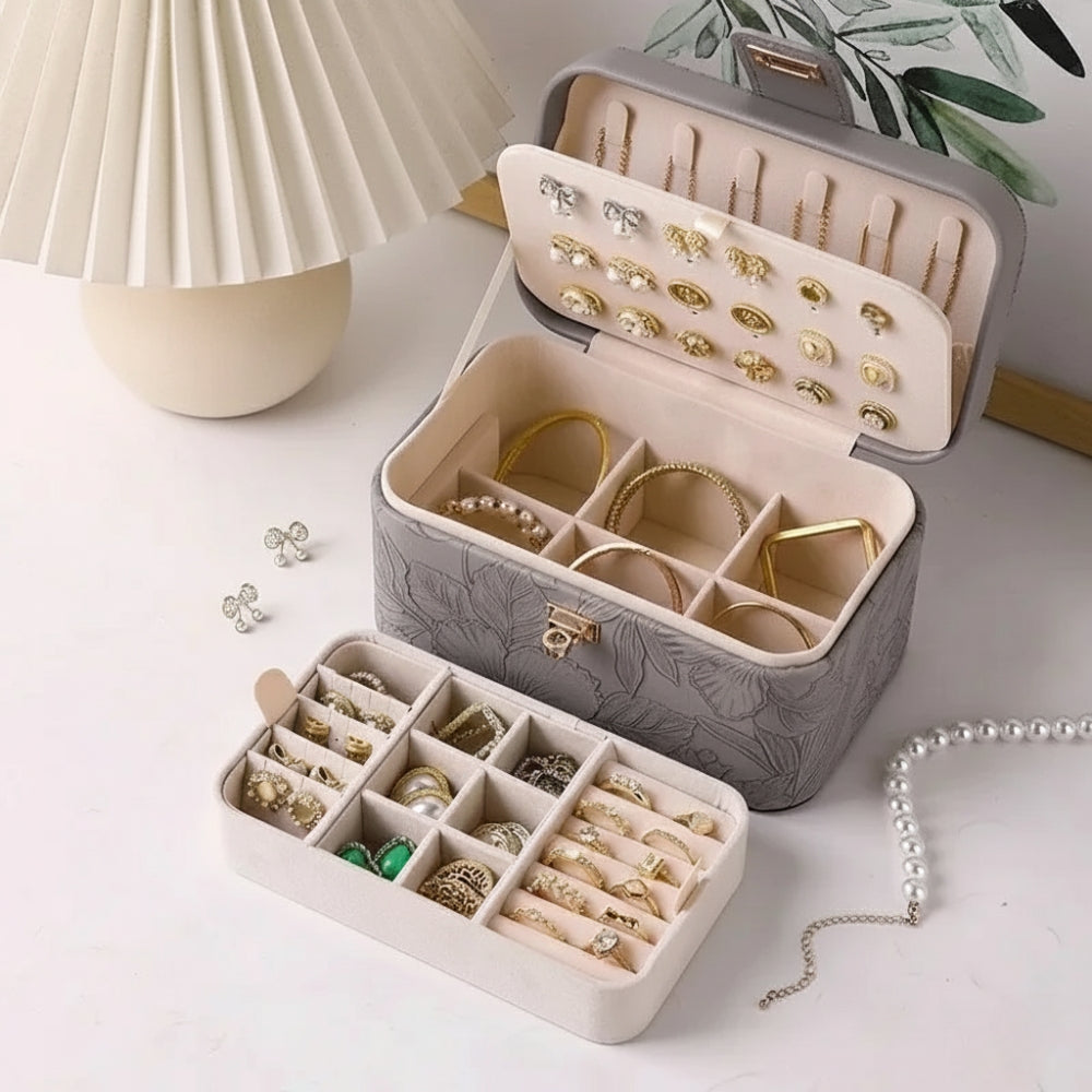 Boîte À Bijoux En Cuir Avec Motif Floral
