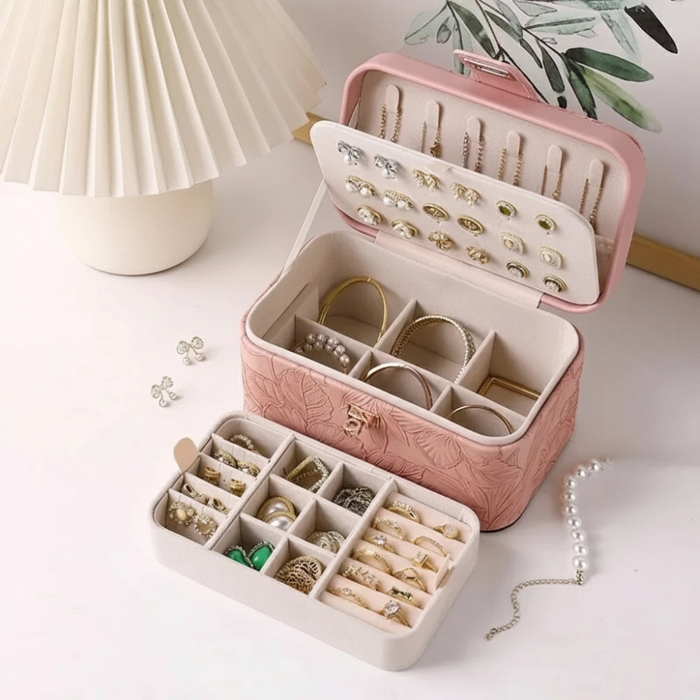 Boîte À Bijoux En Cuir Avec Motif Floral