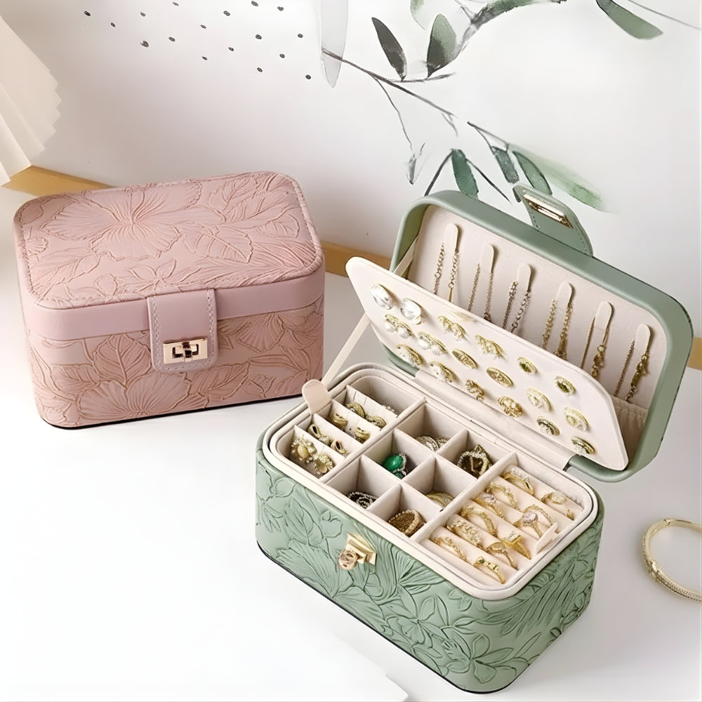 Boîte À Bijoux En Cuir Avec Motif Floral