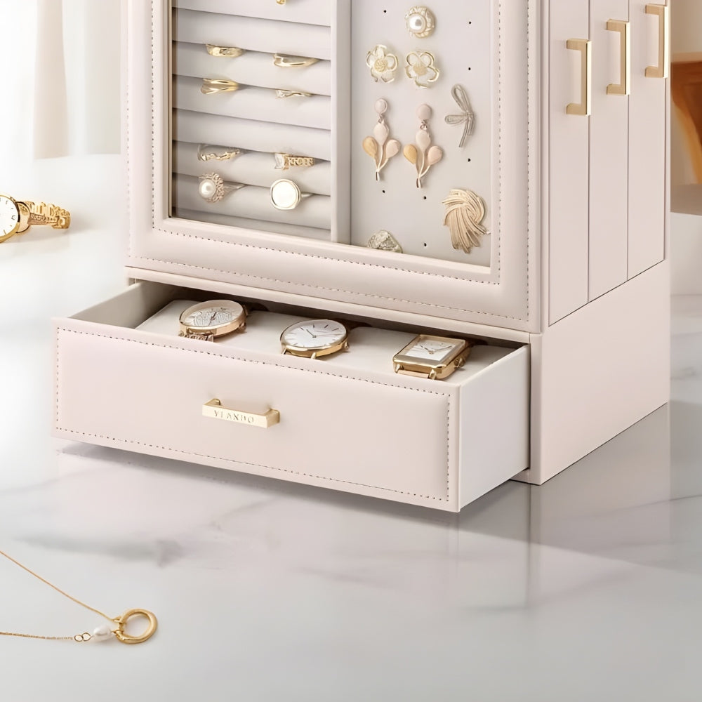 Boîte À Bijoux En Cuir Rose Avec Devant Transparent