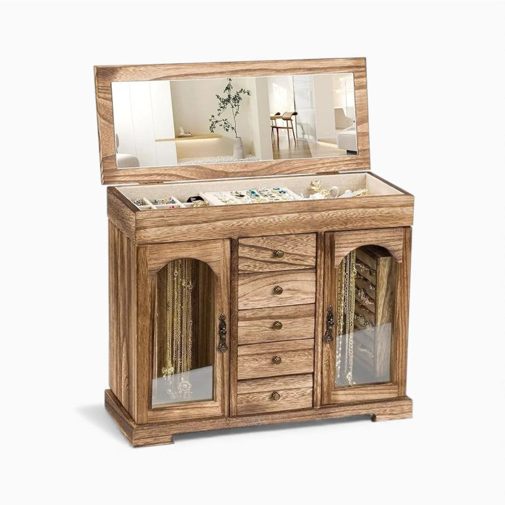 Boîte À Bijoux En Bois Naturel Avec Miroir