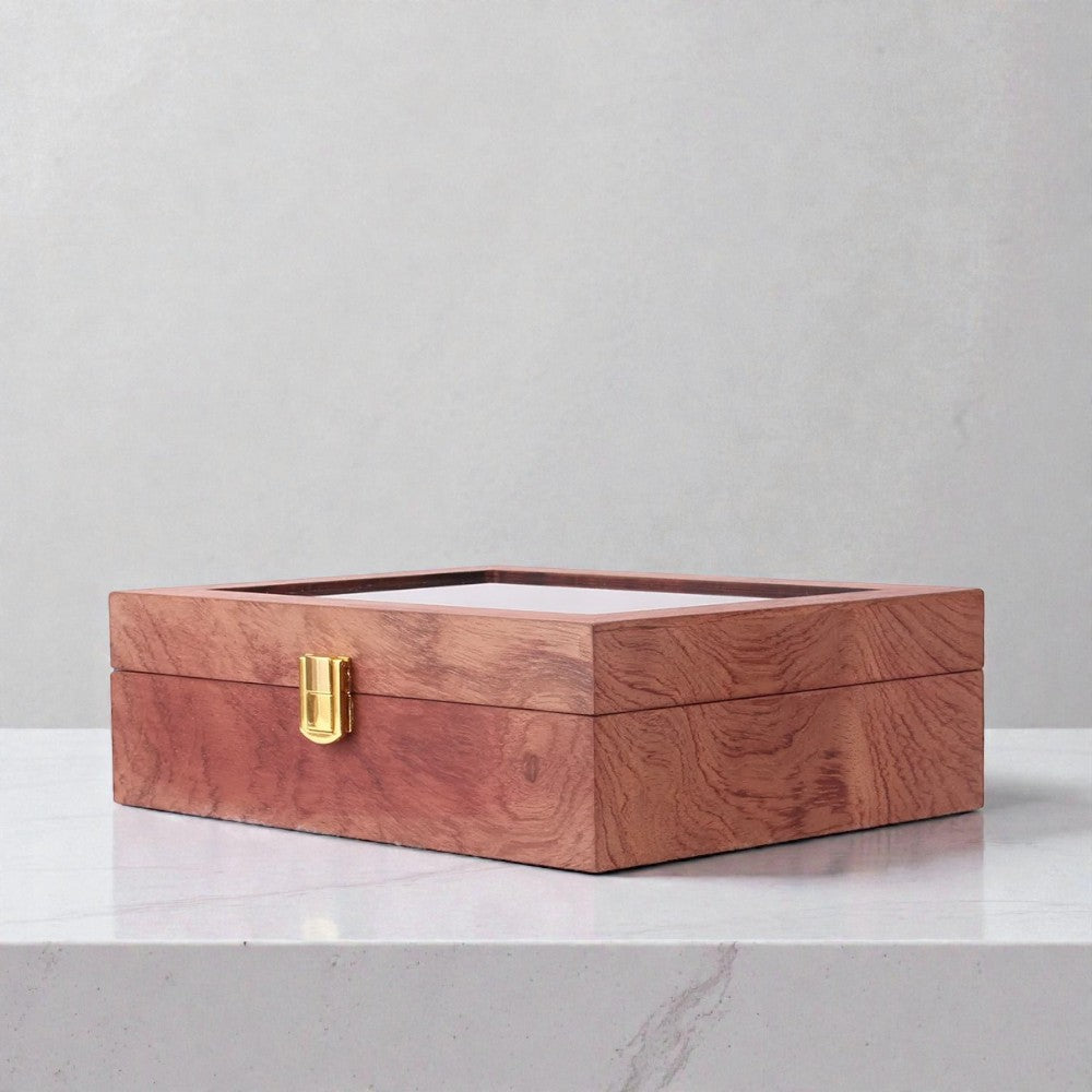 Boîte à montre 12 emplacements en bois avec couvercle transparent