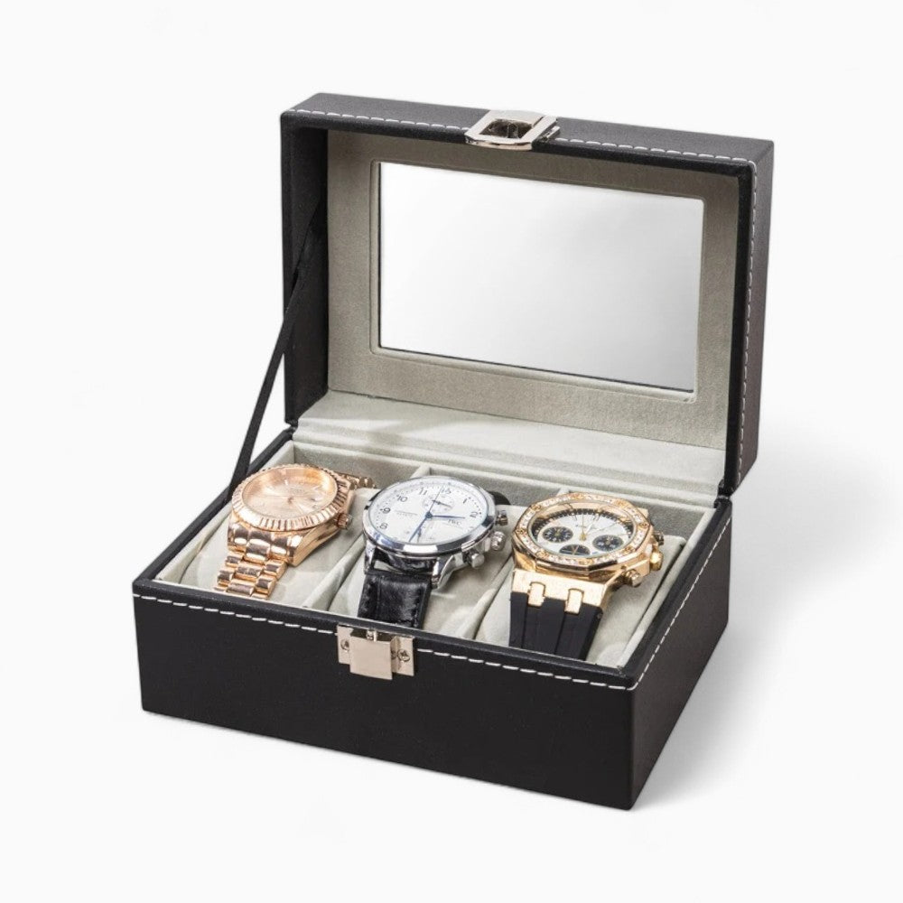 Boîte À Montres 3 Slots En Cuir