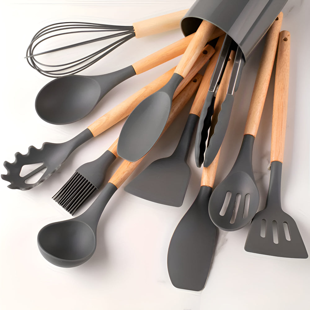Set d'ustensiles de cuisine en silicone – Beige