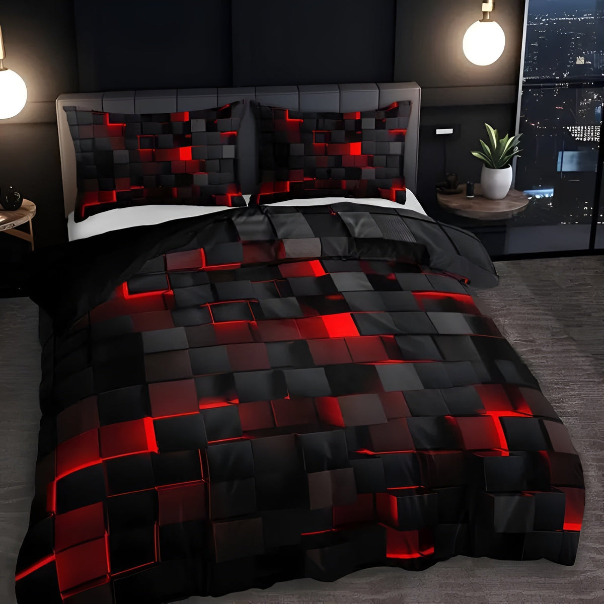 GEOMATRIX | Parure de couette – Rouge