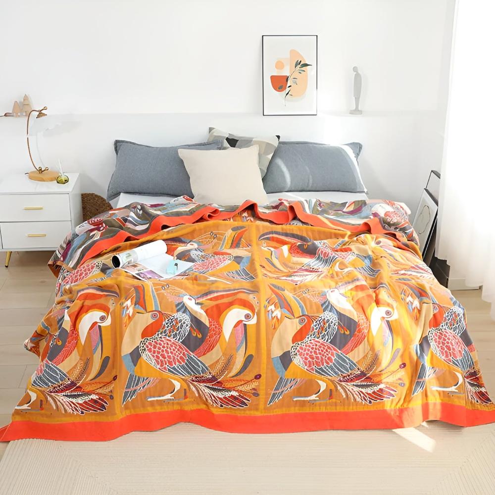 Plaid en coton motif toucan