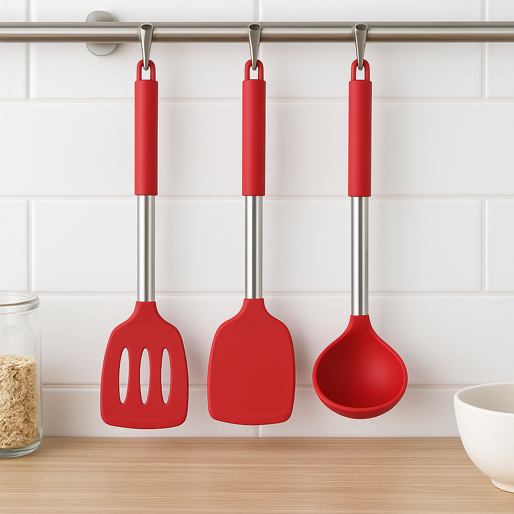Set d'ustensiles de cuisine en silicone FlexiChef | 3 pièces – Scarlet Rouge