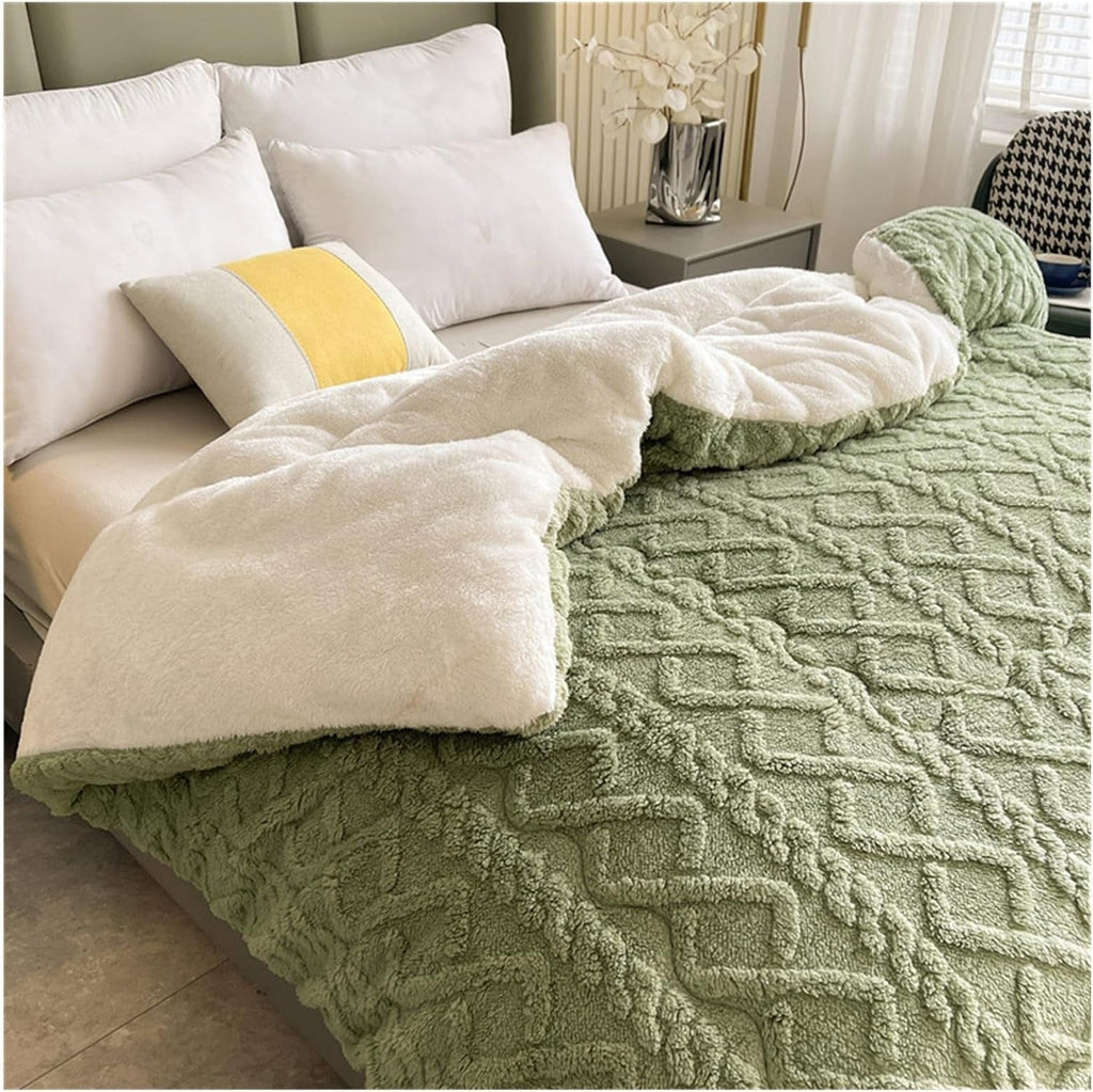 Plaid sherpa épais et douillet – Vert matcha
