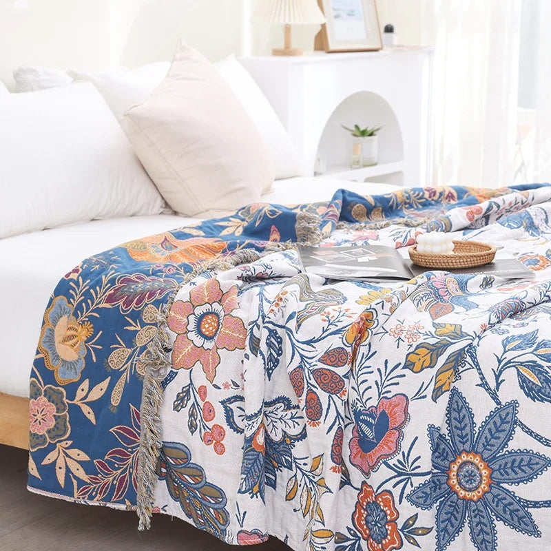 Plaid rustique à fleurs | 100 % coton – 59"x79"