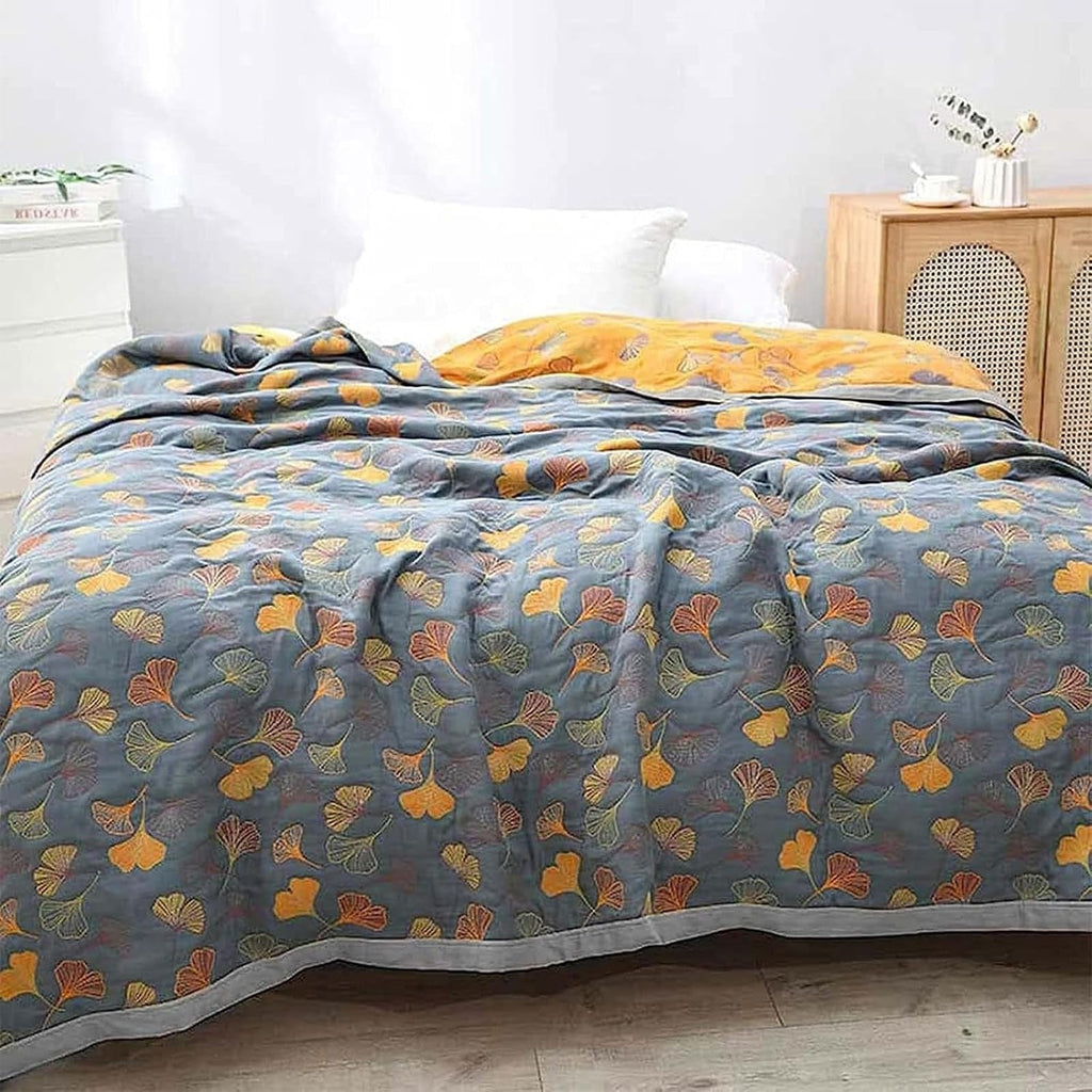 Plaid en coton feuilles de ginkgo – 59"x79"