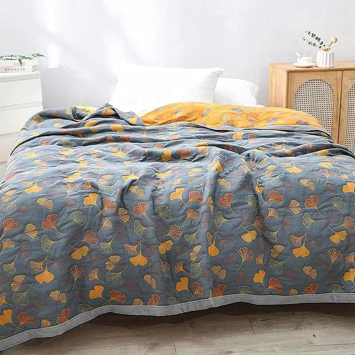Plaid en coton feuilles de ginkgo – 59"x79"