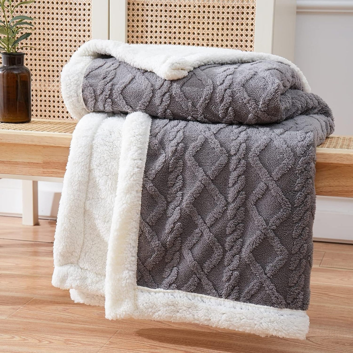 Plaid sherpa douillet – Anthracite