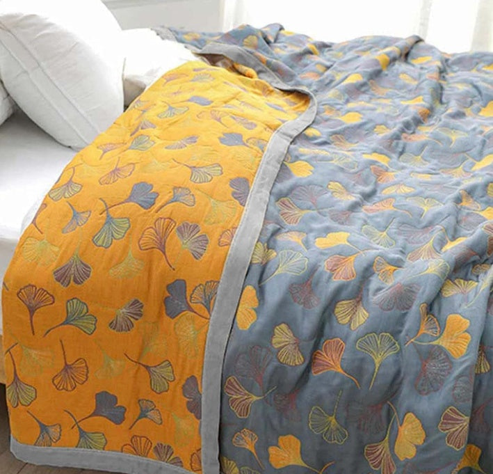 Plaid en coton feuilles de ginkgo