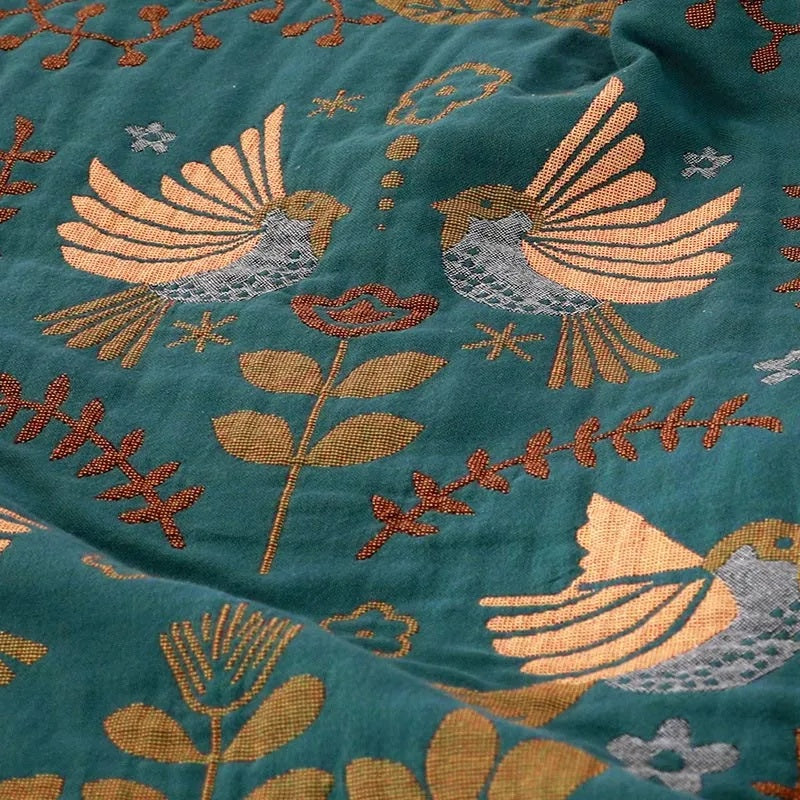 Plaid réversible aux oiseaux scandinaves | 100 % coton