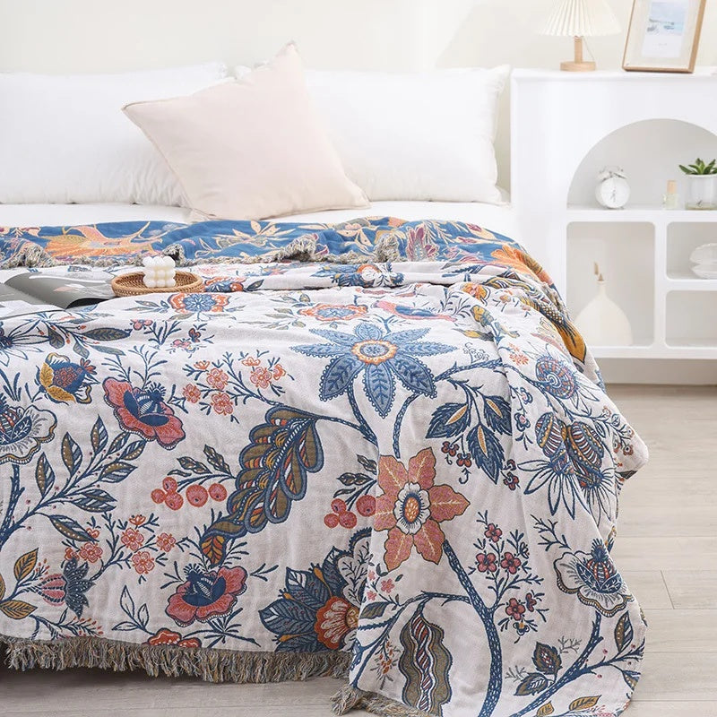 Plaid rustique à fleurs | 100 % coton