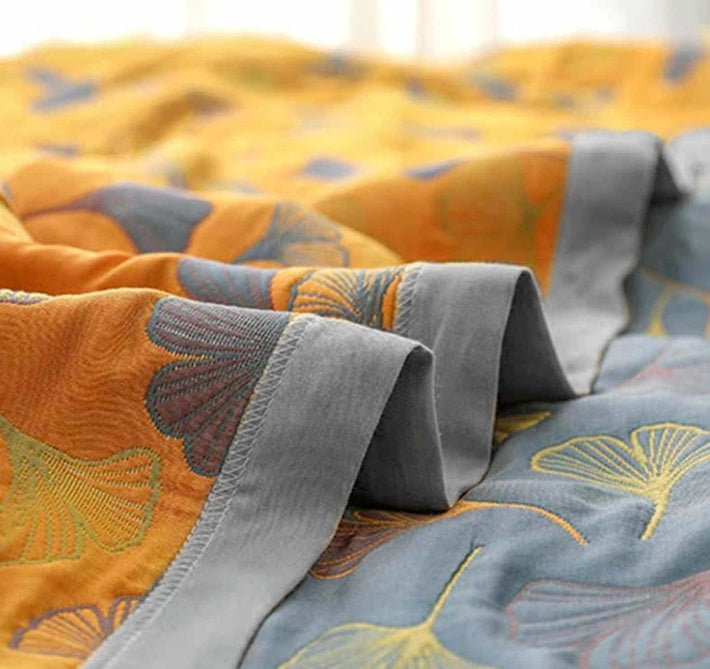 Plaid en coton feuilles de ginkgo