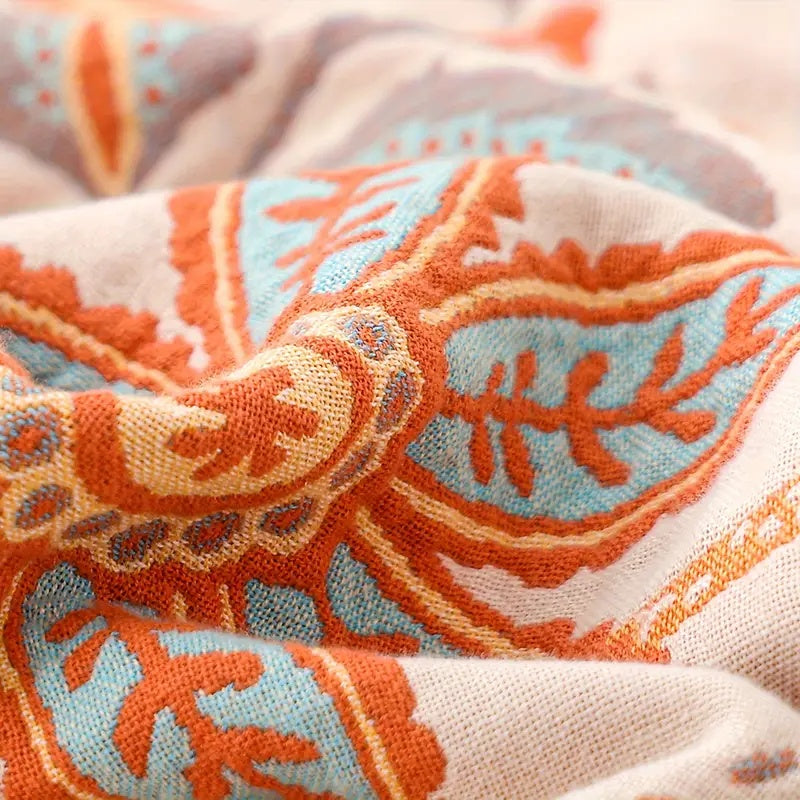 Plaid boho rustique à fleurs | 100 % coton