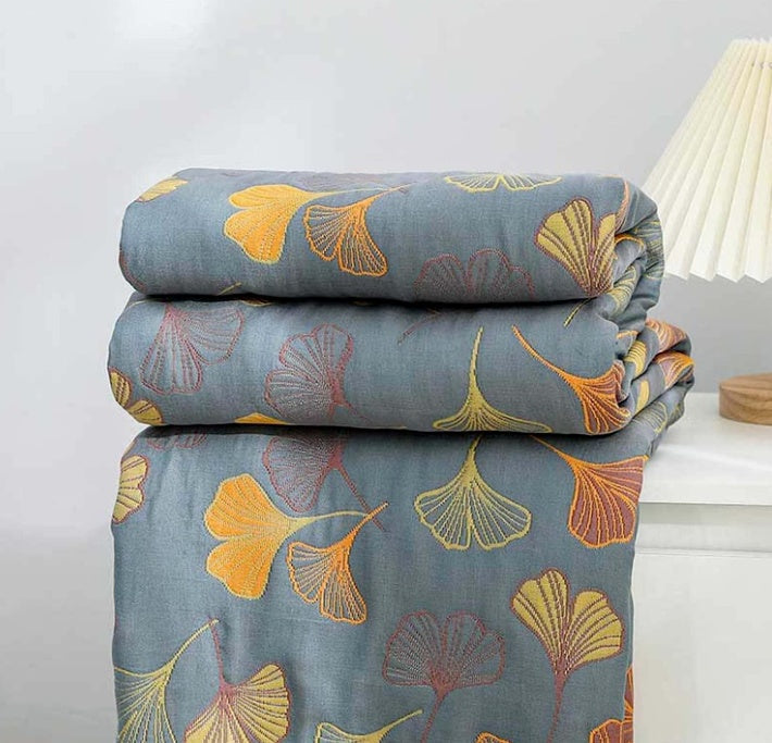 Plaid en coton feuilles de ginkgo