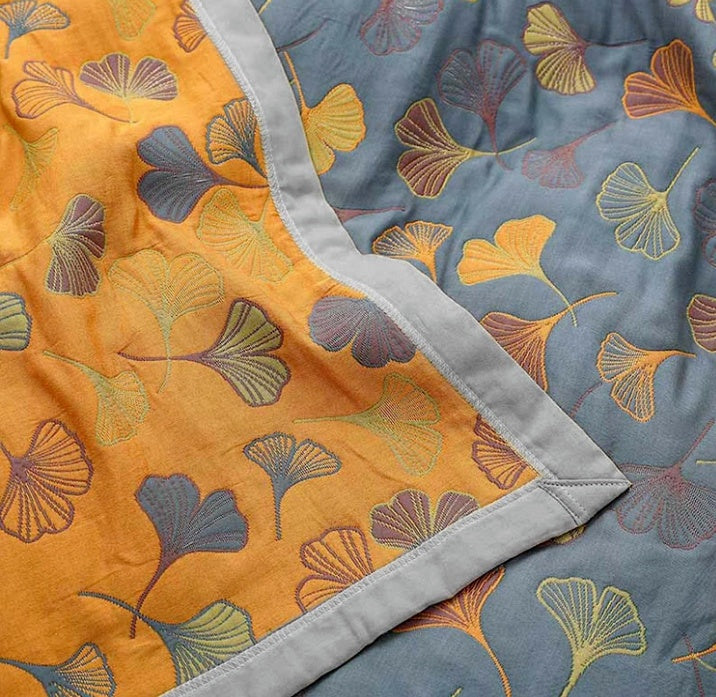 Plaid en coton feuilles de ginkgo