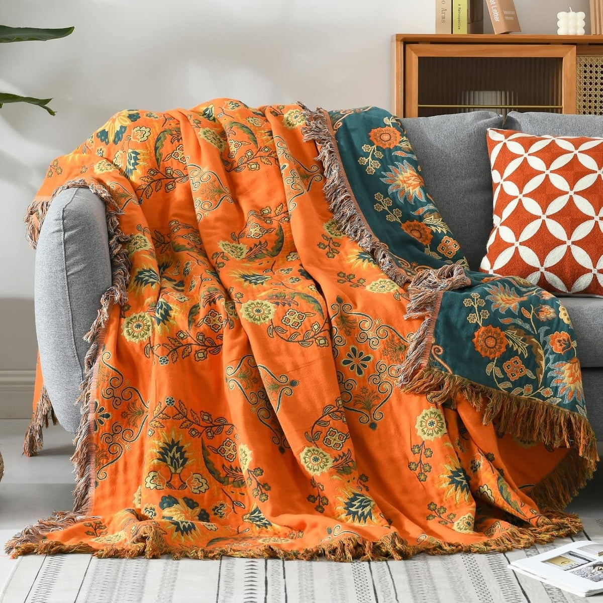 Plaid réversible en coton Marigold – 60"x80"