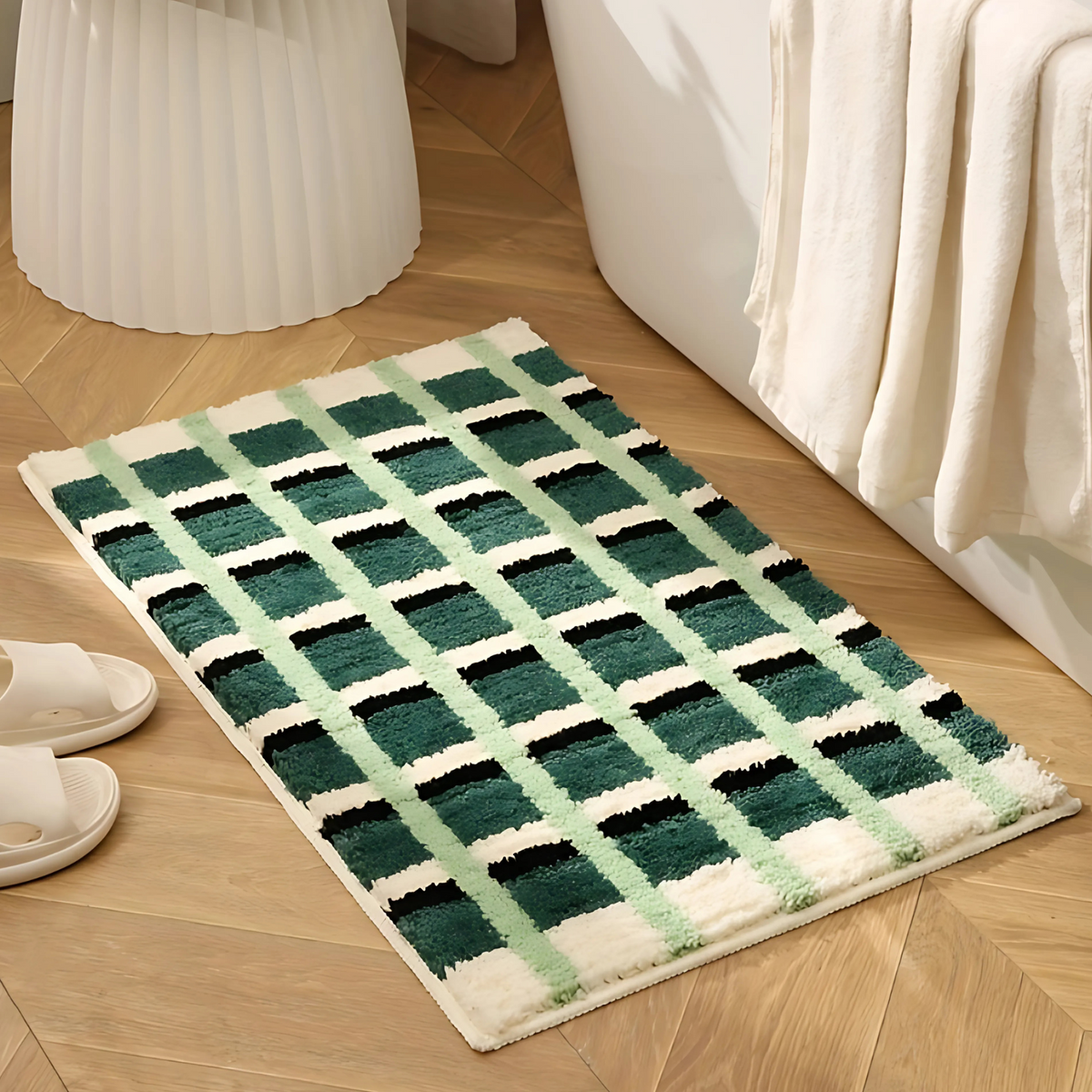 Tapis de bain géométrique vert mousse – 16"x24"