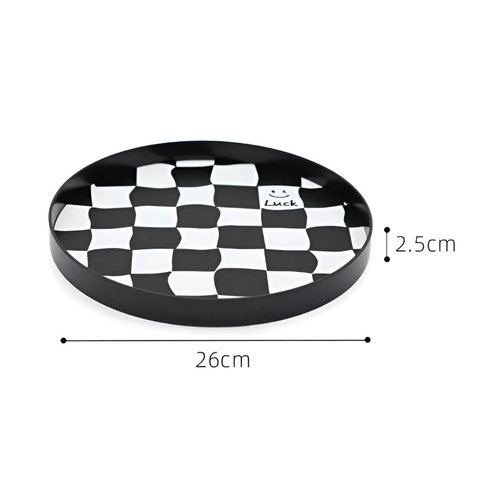 Plateau de rangement rond damier