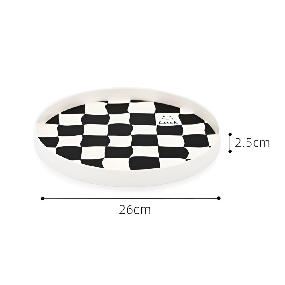 Plateau de rangement rond damier
